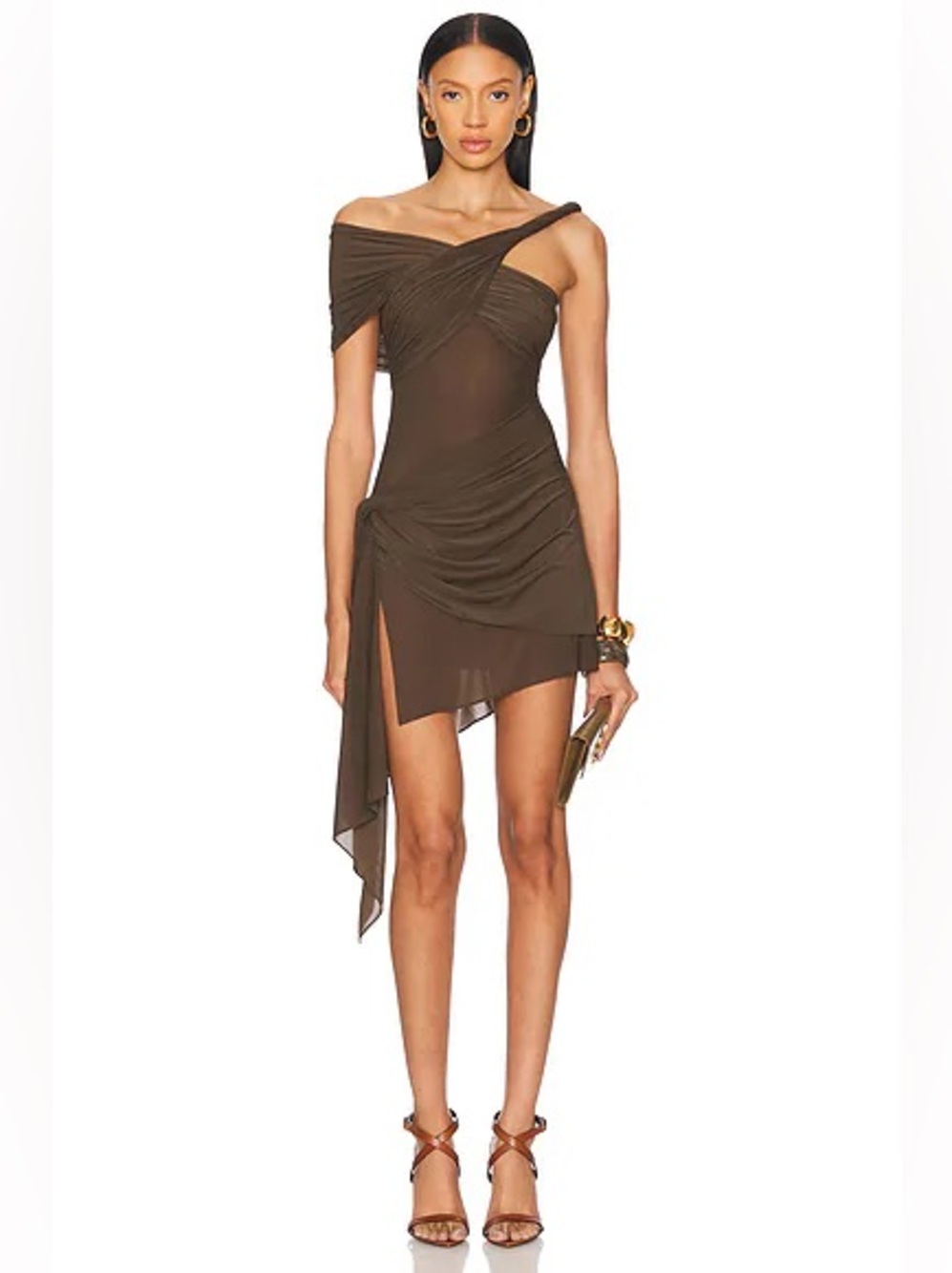 Ronny Kobo Izel Mini Dress Brown Draped Medium